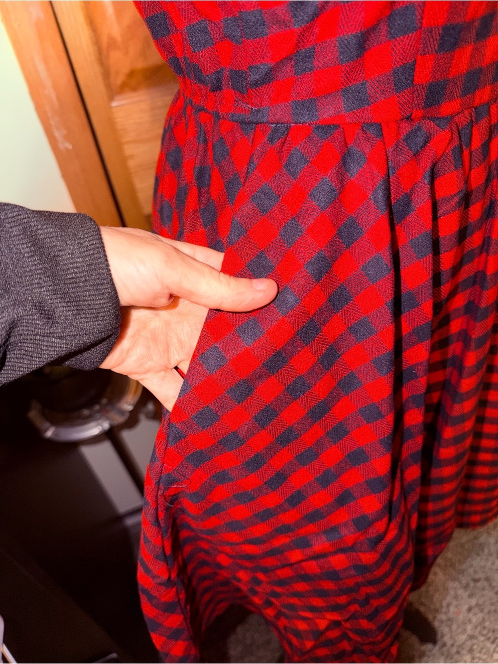 Red and Black Check Midi Fit-and-Flare Dress - Picture 9 of 10